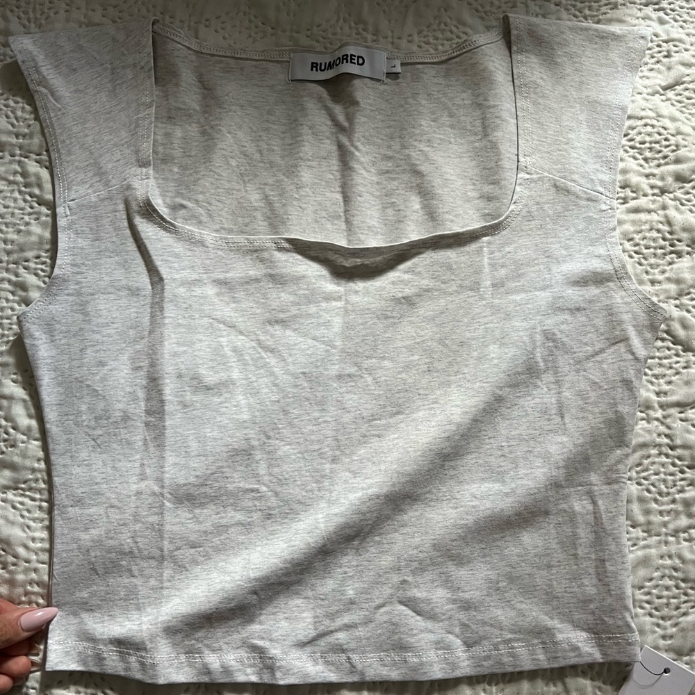 Rumored Lace Accent Top in Cream and Gray